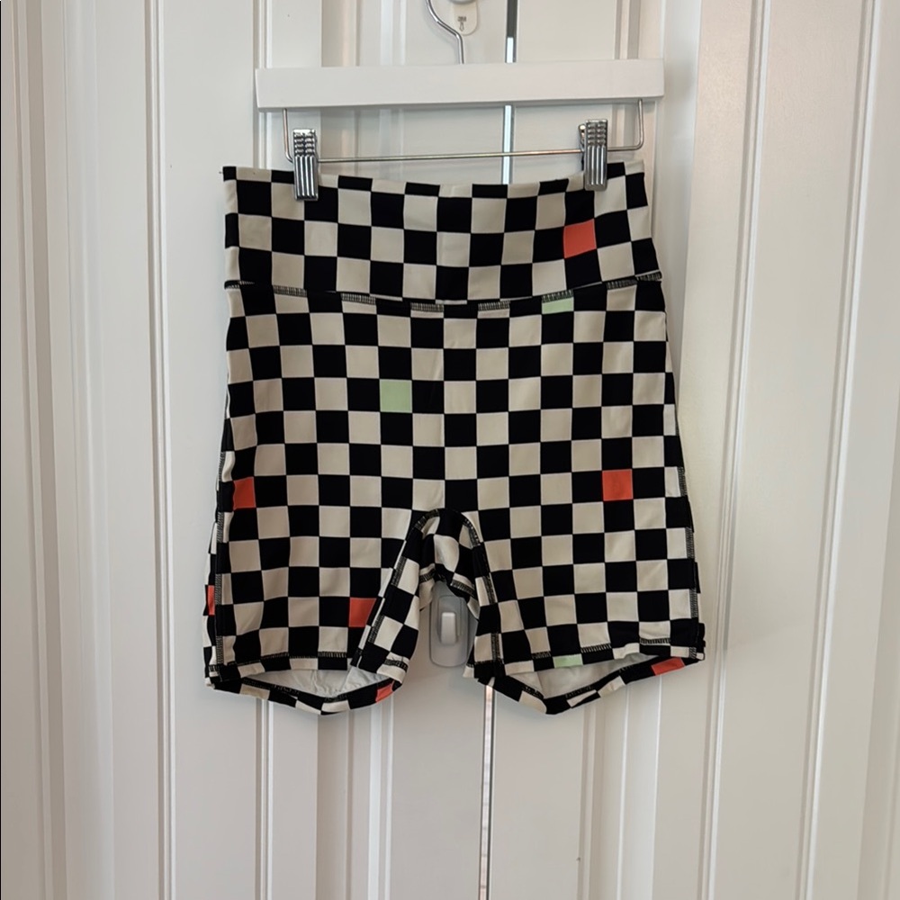 Fabletics Black and White Checkered Biker Shorts